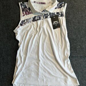 NWT Slazenger Womens Missy Excursion White Sleeveless Polo Golf Shirt Small